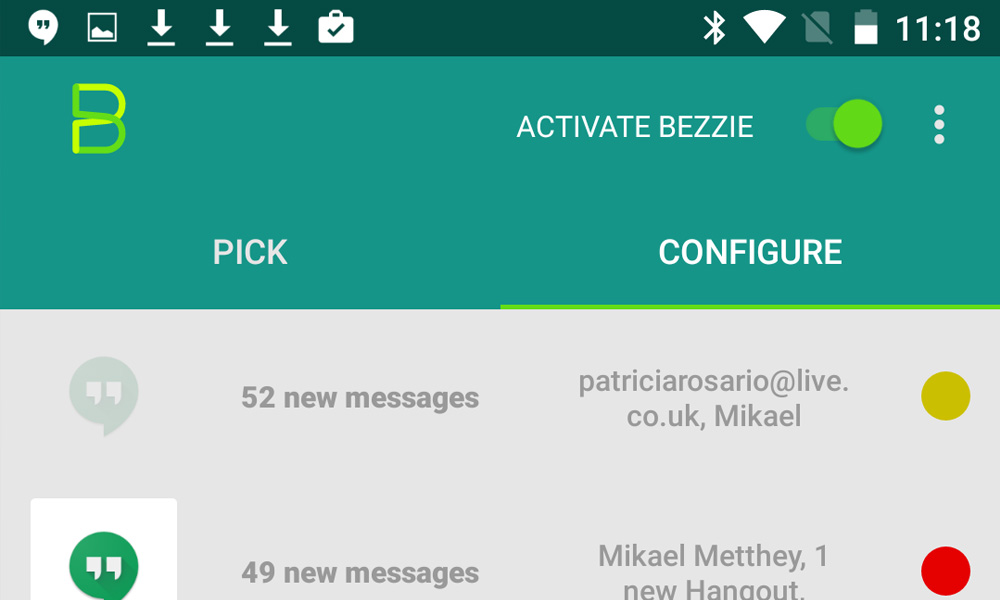Screenshot of the mobile app used to control the Bezzies